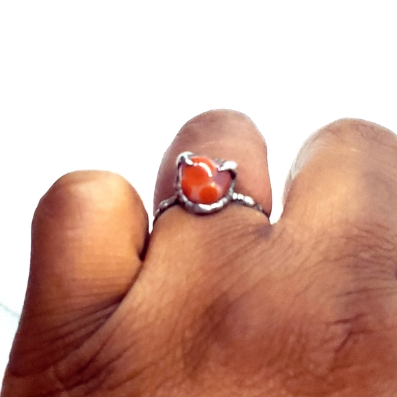 Carnelian crystal ring handmade gothic fantasy adjustable vampire fang Halloween - Picture 8 of 16